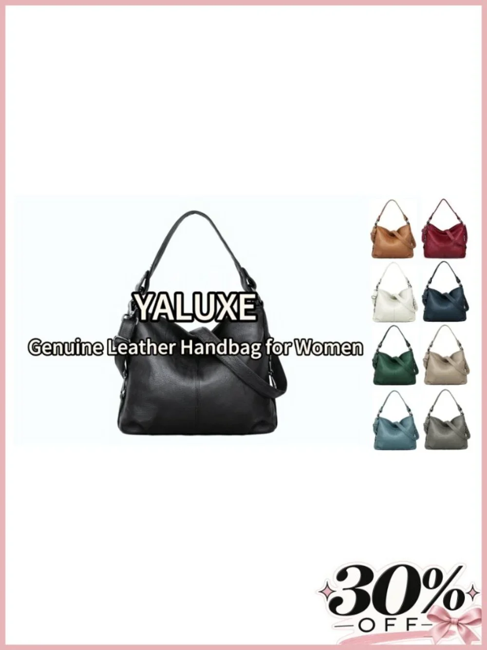 Genuine Leather Convertible Shoulder Bag Hobo Crossbody Purse Large